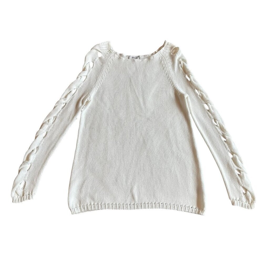 Per Se by Carlisle White Woven Pullover Sweater Cutout Sleeves Size XS NWT